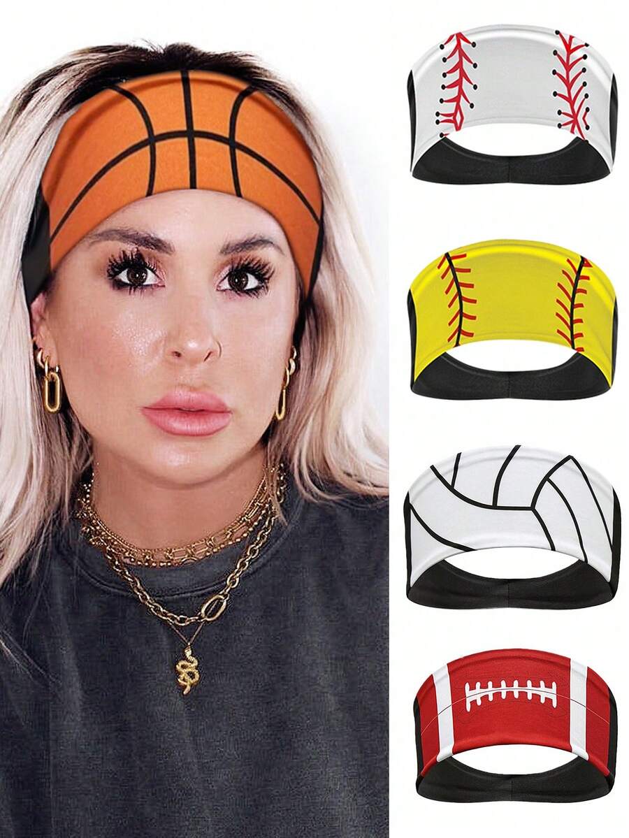 1pc Sports Headband With Basketball & Volleyball Pattern, Sweat-Absorbing For Yoga, Running, Fitness Hair Accessories Fashion Hair Bands - Multicolor - View 1