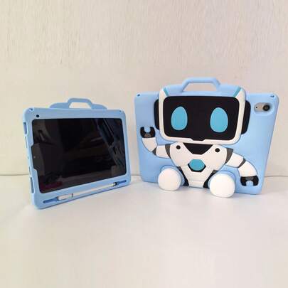 Kids Tablet Cartoon Robot Silicone Tablet Protective Case, Handheld Design With Stand And Pen Slot, Suitable Compatible With Ipad 7/8/9/10, Mini 6 8.3, Tab A8 10.5, 9.7, Heavy-Duty Shock-Proof Protective Cover With Stand And Pen Slot, Robot Tablet Protective Case