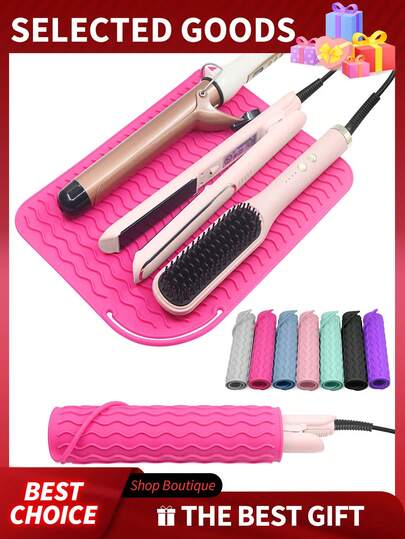 1pc Silicone Heat Resistant Mat, Hair Straightener Heating Pad, Curling Iron Insulation Pad, Styling Tool Cushion, Heat Resistant Mat For Hair Straightener And Curling Iron, Hair Styling Pad And Heat Insulation Mat,Makeup Bag,Travel Essential