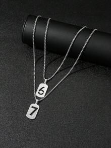 2pcs Minimalist Stainless Steel Black Arabic Number 67 Pendant Necklace Set With Stainless Steel Chain, Gift & Daily Wear For Men - Stainless Steel Number Necklace Set - View 5