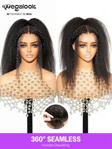 MEGALOOK 一体式3D蕾丝半假发，无需胶水，Yaki直发，100%真人发丝，带抽绳，预剪蕾丝，无需胶水，隐形结，预拔毛，自然发际线，16-24英寸巴西原生发，新手友好 - 透气安全，双层3D帽，全天舒适，适合日常佩戴，可用于办公室、派对、Y2K酷炫风、度假、户外活动、周日最佳cosplay、校园、学校假期、圣诞节派对、返校、婚礼、万圣节、节日、约会之夜等场合，打造迷人造型。 - Natural Black - 查看 5