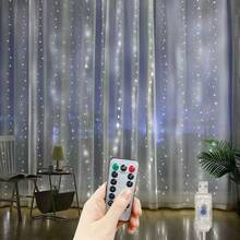 Luces de cadena LED para cortinas con 8 modos, alimentadas por USB, luces para bodas y fiestas, decoración para dormitorio, fiesta de cumpleaños, Eid (control remoto no incluido) - Luz de cortina USB - Ver 13