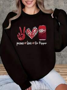 [Sporty Sweatshirt]Women's Round Neck Long Sleeve Casual Minimalist Top, For Daily Wear - 黑色 - 查看 10