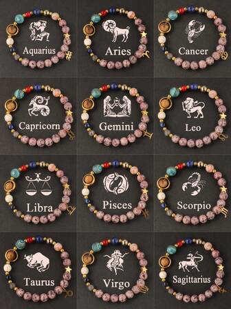 1 pieza Brazalete hecho a mano con cuentas, vintage, con 8 planetas y 12 signos del zodíaco, de acero inoxidable, para parejas