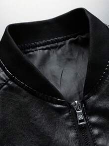 AHTELB 男士酷炫英伦风皮夹克，复古立领休闲摩托车皮衣，送给朋友、丈夫、男友的礼物 - 黑色 - 查看 4