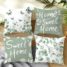 4件套甜美家园树叶印花枕套，桃绒面料，尺寸45*45/50*50/40*40厘米，适用于现代简约沙发、客厅装饰、礼品、派对装饰 - 彩色 - 查看 9