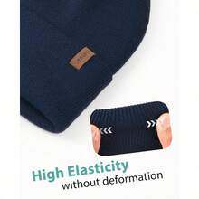 Beanie For Men Women Cuffed Thick Knitted Unisex Winter Hat Beanies Skull Cap - Navy - 查看 3