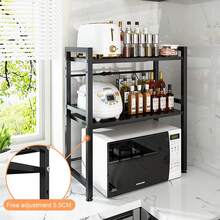 3-Tier Expandable Microwave Rack - Adjustable Kitchen Shelf Stand For Countertop Storage - Black - View 4