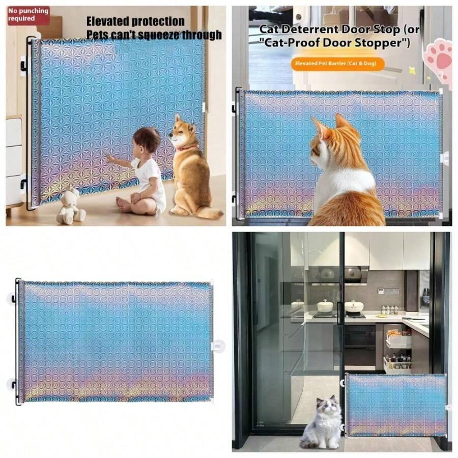 Barrera Retrctil para Perros, Extensible para Mascotas Sin Obras De Gato Y Perro - Divisor Alto para Pasillos Garaje Saln Cocina Apartamento Escalera Porche Hogar Entradas Pequeo Mediano - Atributo único - Ver 1