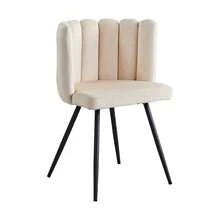 CLIPOP Single Dining Chair Velvet, Bedroom Makeup Vanity Chair With Padded Back And Metal Legs, Grey Shell Chair For Dressing Table Living Room Kitchen - Apricot - View 1