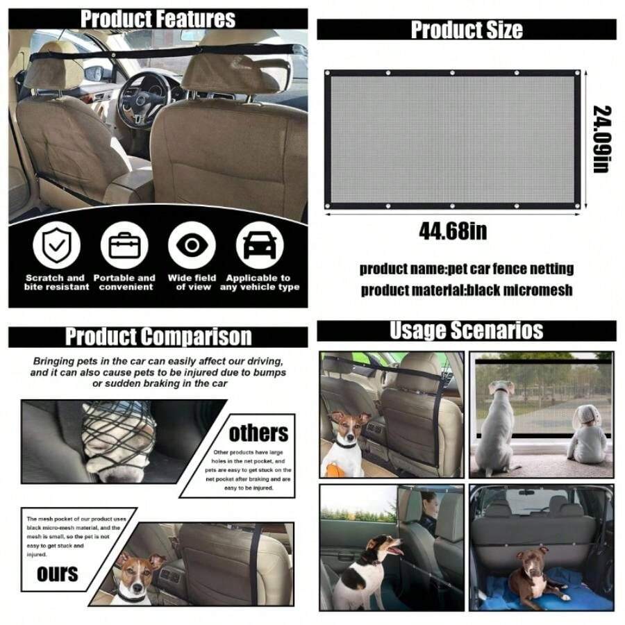 - Red de barrera para coche y perro, malla de malla para asiento trasero para mascotas, malla de  ajustable para la mayora de coches, camiones, SUV 44x 24 pulgadas - 44"*24" - Ver 1