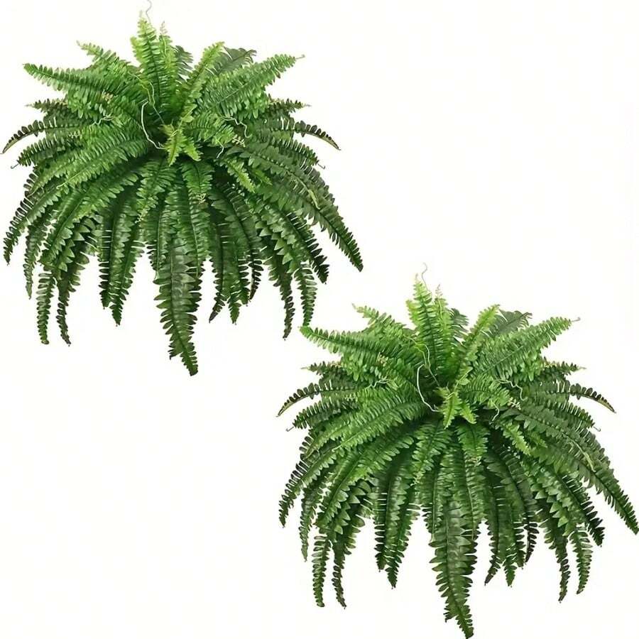 2pcs Large Artificial Boston Fern - 24 Inch Oversized Fake Fern Plants, Suitable For Outdoor, Office And Living Room Decor - Green - View 1