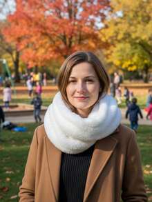 1条毛绒交叉领口保暖围巾，男女通用，冬季适用 - 彩色 - 查看 14