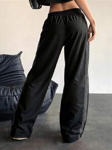 Women'S Sports Pants, Casual Straight Leg Pants, Drawstring Elastic Waist Trousers, Suitable For Autumn And Winter Sports & Leisure Tights - Black - View 7