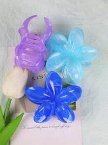 2pcs/Set Pink White Purple Ombre Hibiscus Flower Large Plastic Hair Clips, Elegant And Versatile, Suitable For Everyday, Party, Work, Travel For Women,Pink Accessories - 米色 - 查看 9