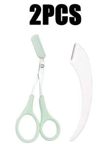 2件套/1件装理发器、眉剪套装，男女通用脱毛修剪器，防滑手柄眉剪和面部剃须刀，去角质工具，符合人体工程学设计，带保护盖的眉毛修剪器和剃须刀，可重复使用和清洗的眉刀，适合初学者修眉，面部毛发修剪器，眉毛修整