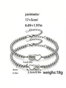 ZIRUISP 2pcs Mother Daughter Matching Bracelets - Pink Natural Stone & Stainless Steel Beads, Heart Mom & Me Charm, Long Distance Relationship Jewelry With Card, Mommy And Me Mother's Day Gift For Mom