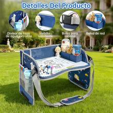 MOSNOW Bandeja para Asiento de Coche, Bandeja de Viaje para Niños, Mesa de Coche para Niños, con Bolsa de Almacenamiento, Plegable y con Almacenamiento, Imprescindible para Viajes en Coche y Avión - Rosa - Ver 4