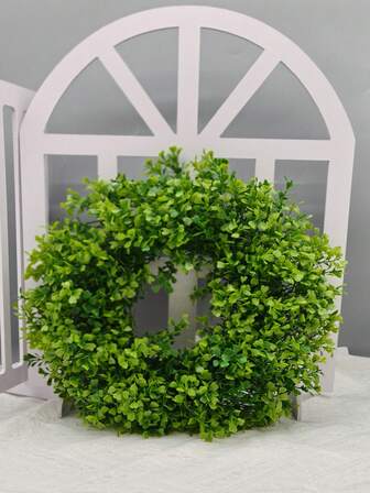 1pc Green Grass Wreath Wall Hanging Decor, Artificial Flower Outdoor Ornament