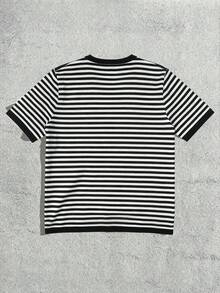 Men's Casual Striped Knit Short Sleeve Top - Black and White - View 3