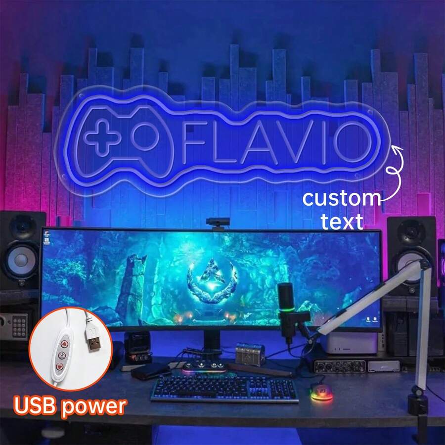 Luz de neón personalizada con nombre de jugador (grabada), letrero de neón personalizado, logotipo de juego personalizado, luz de neón personalizada, lámpara LED de juego, decoración de pared de juego, letrero iluminado para transmisión en vivo, regalo personalizado - ideal para decoración de habitación, decoración de dormitorio, decoración de sala de juegos, regalo exclusivo para hombres, ¡regalo de cumpleaños!, Luces de hadas