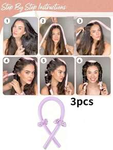 3pcs/Set Heatless Curling Rod Headband, Heatless Hair Curler No Heat Hair Curlers, Silk Curls Ribbon, Sleeping Soft Spong Headband, Sleep Hair Curler Set, For Women Long Hair Styling Tools, Slouchy Hair Curlers Styling Tools (Pink) Home Bathroom Decor, Valentines Accessories, Hair Accessories For Women - Multicolor - View 14