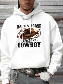 Men's Cowboy Print Graphic Hoodie Fall, Quality Fabric, Relaxed Fit, Street Hip-Hop, Breathable - White - View 1