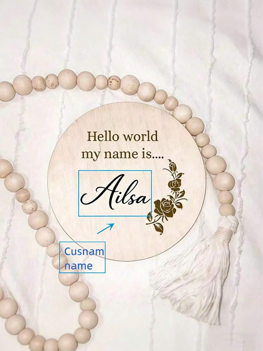 Customized Wooden Baby Name Sign, Customized Milestone Photography Props, Fashionable Wall Hanging, Elegant Cursive And Bold Font, For Newborn Announcement And Photo Shoot, Newborn Gift, Elegant Name Sign, Baby Room Decor, Suitable For New Parents And Teen Shower, Gift For Expectant Mothers - Wood Color - View 1