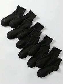 5 Pairs Unisex Solid Black Soft Comfortable Mid-Calf Socks, Suitable For Daily Wear, Outdoor, Casual, Sports, Loafers, Sneakers, All Seasons