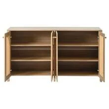Aparador moderno de estilo minimalista, 4 puertas de ratán, tirador de metal, mueble buffet sencillo para comedor, salón, cocina (blanco) - Color natural - Ver 9