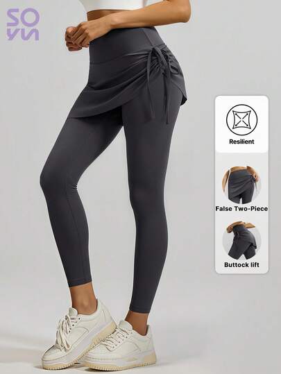 Soyun 女士抽绳褶皱瑜伽裙/裤，二合一运动健身裤，适合夏季锻炼和户外运动