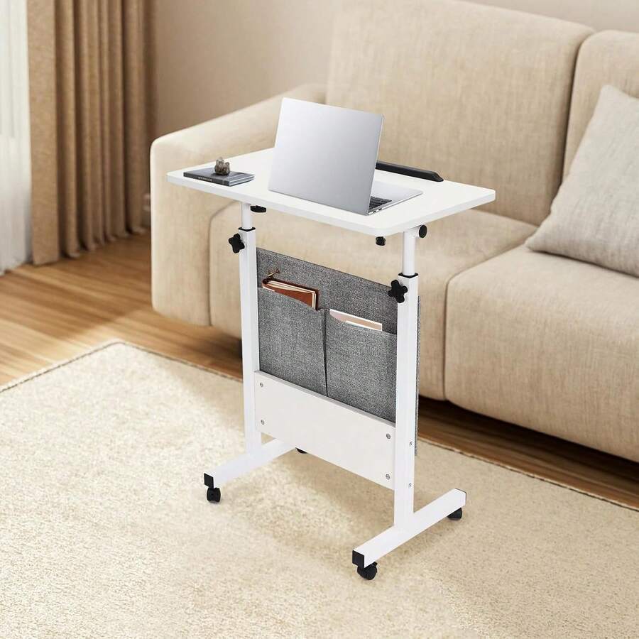 Mobile Standing Desk, Lectern With Wheels, Podium Stand Height Adjustable, Mobile Desk Workstation, Rolling Desk Rolling Computer Cart Laptop Desk Laptop Cart - 白色 - 查看 1