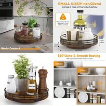 Farmhouse Oak 9" Lazy Susan Turntable Organizer For Cabinet Round Wooden Lazy Susan Organization And Storage For Dining Table Pantry Kitchen Countertop Cupboard Home Decor Walnut Wood - Walnut+9 - View 1