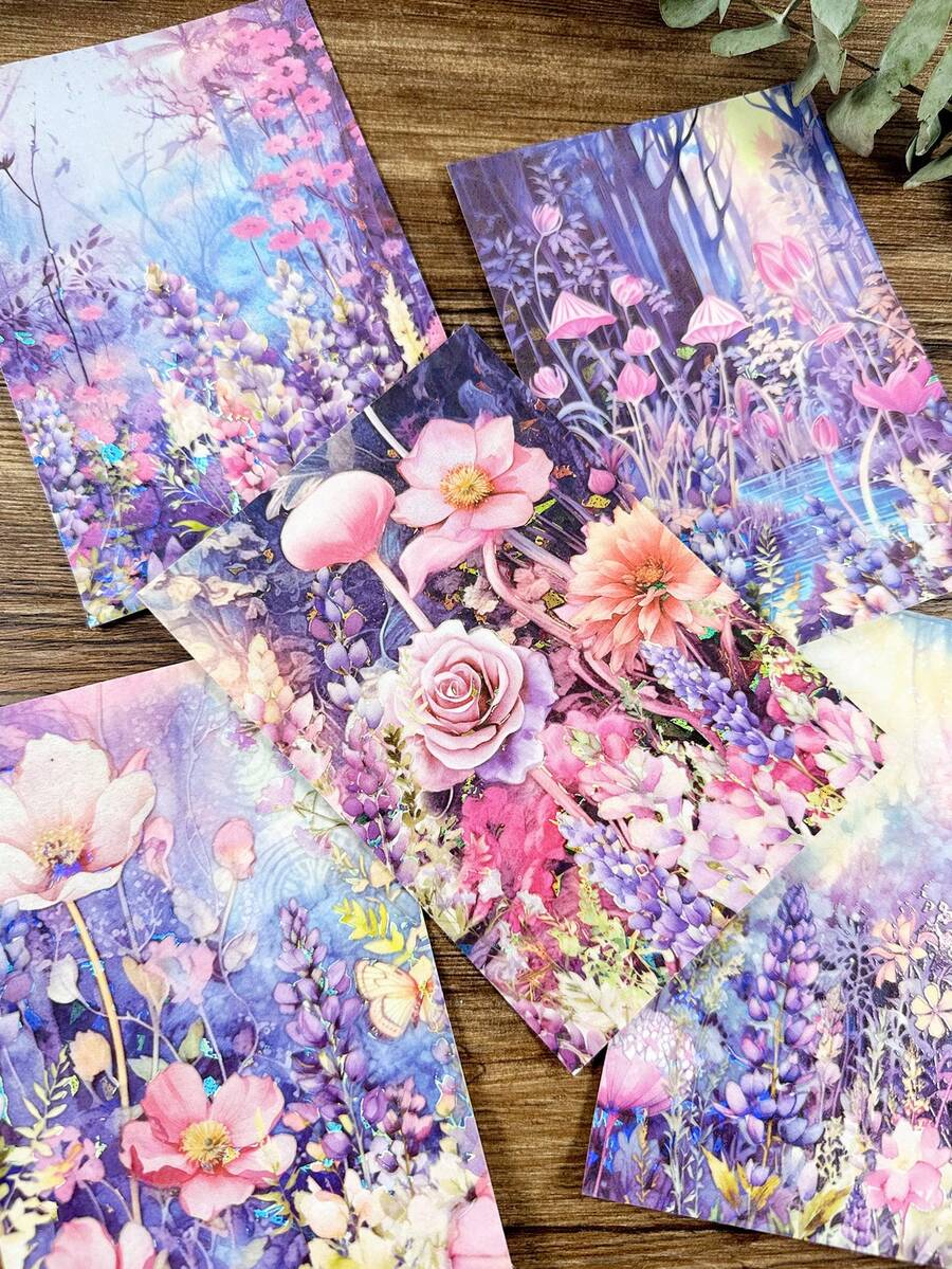 Paquete de 5 pegatinas con fondo floral de conchas vintage, pegatinas decorativas hechas a mano para manualidades, álbumes y scrapbooking - Multicolor - Ver 1