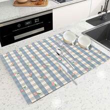 1 pieza Alfombrilla multiusos absorbente con diseño de tulipán retro a cuadros, protector de encimera impermeable de poliéster para cocina, mesa de comedor, secado de platos, lavadora, cafetera, tocador de baño, accesorios de cocina, artículos para fiestas - Multicolor - Ver 10