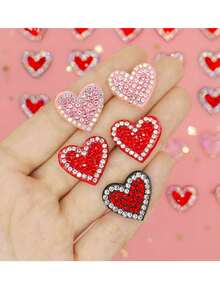 5/10颗红色心形水钻，DIY发饰、手机壳、服装装饰、毛毡工艺贴纸，适用于房间装饰、婚礼、生日、情人节（不含胶水） - 彩色 - 查看 6