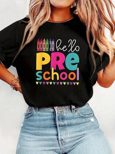 Camiseta para maestras de preescolar con diseño de crayones coloridos, estilo casual, regalo perfecto para educadoras