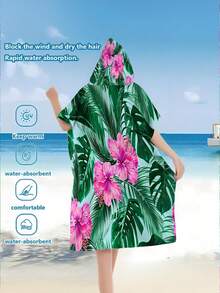 1pc Bohemian Style Tropical Floral Polyester Hooded Poncho, Plus Size Beach Towel - Vibrant Floral Design, Beach Wrap, Soft Polyester Robe, Suitable For Swimming, Travel And Beach Vacation, Unisex Bathrobe Surfing Accessories - Multicolor - View 9