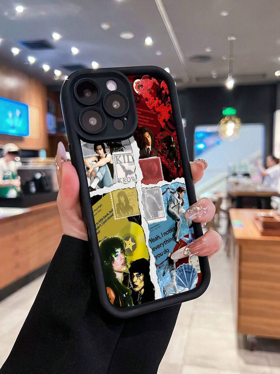 Artistic Collage Design Phone Case Compatible With 17 16 Pro Max 15 Pro Max 13 And 12 Made Of TPU Material Providing Shock And Drop Protection A Thoughtful Gift For Creative Souls Friends And Art Enthusiasts During The Holiday Season - Black - View 1