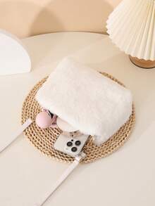 Fashionable Plush Women's Handbag, Soft Texture Furry Small Square Shoulder Crossbody Bag - White - View 6