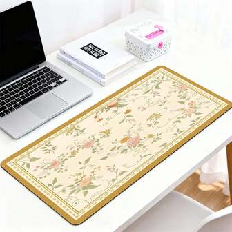 1 st platt gummimusmatta - Vintage pastoral blommönsterdesign med mjuka rosa-gula toner och utsökt dekorativ kant, smidig kontroll för exakt musspårning + halkfri reptålig bas, 3 mångsidiga storlekar tillgängliga för att passa olika skrivbordsutrymmen, lämplig för hemmet, kontoret eller arbetsrummet, perfekt för entusiaster av retro pastoral stil