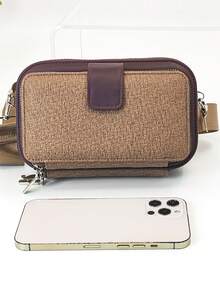 New Multifunctional Large Capacity Double Zipper Phone Wallet Fashion Minimalist Soft Pattern Casual Vacation Date Messenger Bag - Brown - View 8