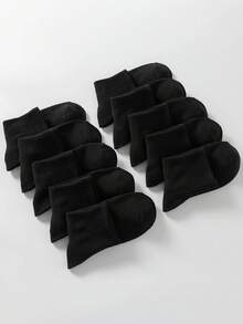 5 Pairs Unisex Solid Black Soft Comfortable Mid-Calf Socks, Suitable For Daily Wear, Outdoor, Casual, Sports, Loafers, Sneakers, All Seasons