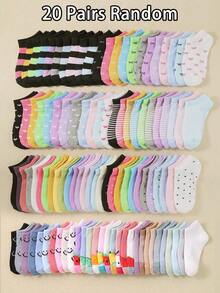 20 双彩色波点蝴蝶结设计透气青少年袜子，适合日常穿着、校服和运动，颜色随机，亲肤柔软面料，休闲百搭，更好地呵护儿童双脚。 - 彩色 - 查看 12