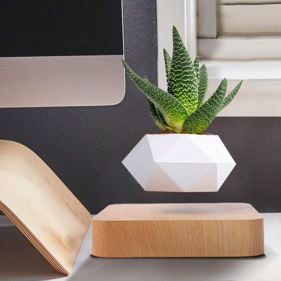 Magnetic Levitating Plant Pot Floating Planter Levitating Air Bonsai Pot,Cool Stuff,Levitating Magnetic Bonsai Pot - 360° Auto Rotating Floating Planter For Small Plants/Herbs, Quality Resin Decor For Home Office Desk, Unique Gift For Friends Lovers - 淺棕色 - 查看 1