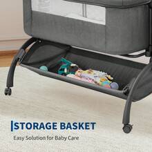 Cuna Colechera 3 en 1 para Bebé - Moisés Lateral Ajustable con Red Mosquitera Desmontable, Incluye Ruedas, Canasta de Almacenamiento - Gris Oscuro - Ver 4