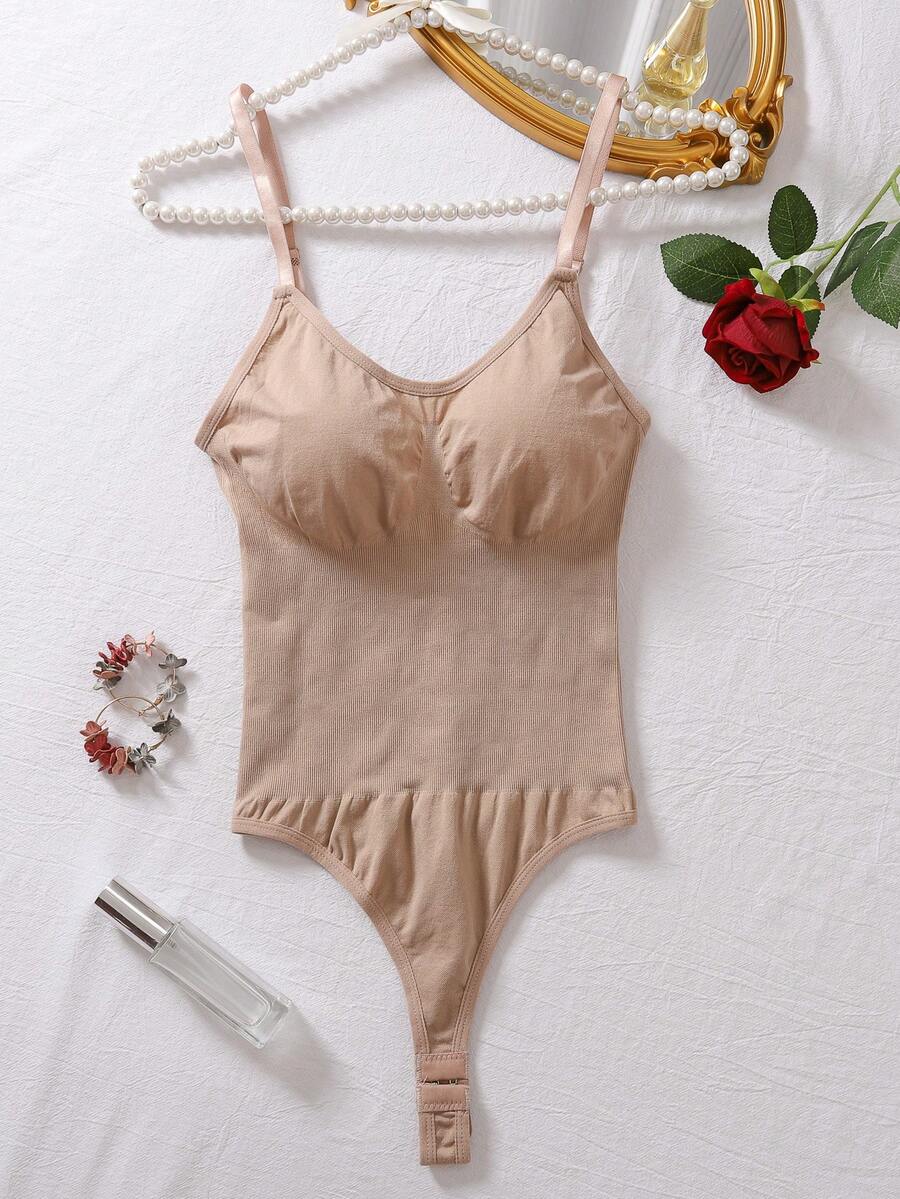 Body modellante sexy con cinghie, rassoda e controlla il ventre, guaina modellante per il postparto, adatto alle donne da indossare con un vestito - Albicocca - Visualizzare 1