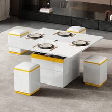 Modern White Lacquered Coffee Table, Elegant Side Table, Multifunctional, Height-Adjustable Coffee Table, Folding Dining/Living Room Furniture, 100 X 50 X 43 Cm (L X W X H) - White + MDF + Particleboard - View 12