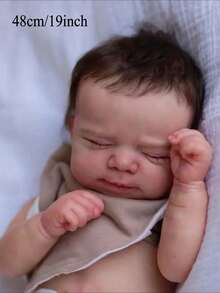 48厘米全软硅胶重生娃娃，3D彩绘肌肤，血管清晰可见；19英寸逼真睡姿新生男婴玩具，带浴缸，生日圣诞礼物 - 全身乙烯基 - 查看 3