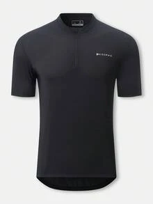 HISERWA 骑行服男友风短袖公路自行车服，半拉链带口袋，透气速干 - 黑色 - 查看 10